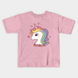 Pretty Unicorn With Rainbow Mane Kids T-Shirt